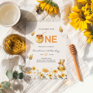 Invitation Nounours en miel 1er jour d'abeille Fleurs Anniver