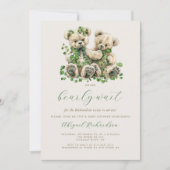 Invitation Nounours Green Ivy Twins QR Code Baby shower (Devant)