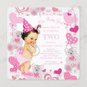 Invitation Nounours Hearts Girls 2e anniversaire