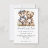 Invitation Nounours jumeaux aquarelle (Devant)
