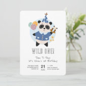 Invitation Nounours Panda Sauvage Bleu 1er Anniversaire (Debout devant)