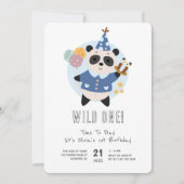Invitation Nounours Panda Sauvage Bleu 1er Anniversaire (Devant)
