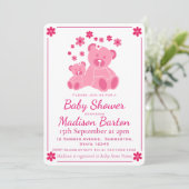 Invitation Nounours rose mignon Baby shower fille (Debout devant)