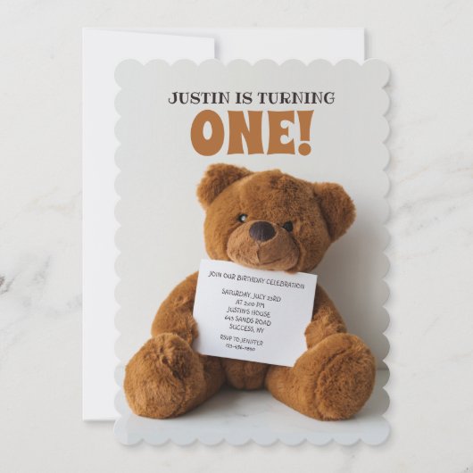 Invitation Nounours tenant un panneau (Devant)