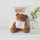 Invitation Nounours tenant un panneau (Debout devant)