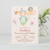 Invitation Nounours vert sauge Beary Deuxième anniversaire (Debout devant)