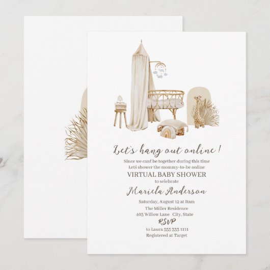 Invitation Nourrisson Boho Virtuel Neutre Genre Mobile Baby S (Devant / Derrière)