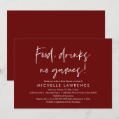 Invitation Nourriture, boissons, pas de jeux, Fun Fête des ma (Devant / Derrière)