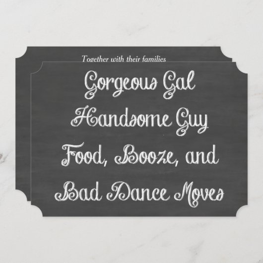 Invitation Nourriture, Booze Et Mauvaise Danse Déplacent Le T (Devant / Derrière)