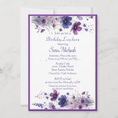 Invitation Nourriture d'anniversaire Fleurs aquarelles violet (Devant)