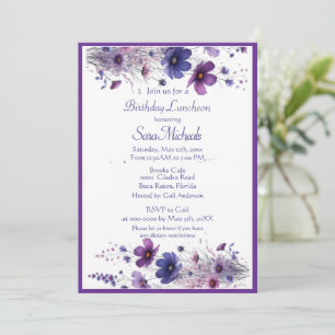Invitation Nourriture d'anniversaire Fleurs aquarelles violet