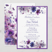 Invitation Nourriture d'anniversaire Fleurs aquarelles violet (Devant / Derrière)