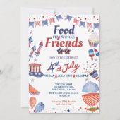 Invitation Nourriture du 4 juillet, ami et feu d'artifice, fê (Devant)