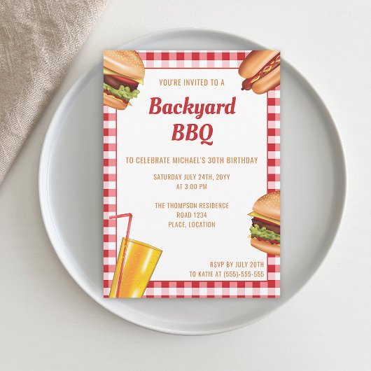 Invitation Nourriture grillée Hamburger Hot Dog BBQ de jardin