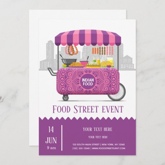Invitation Nourriture indienne rue (Devant / Derrière)