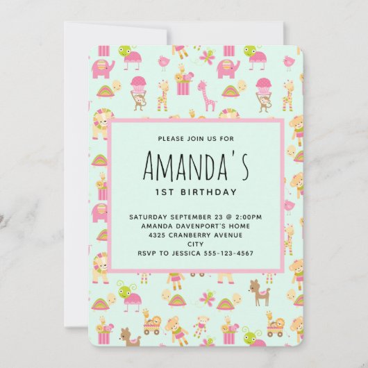 Invitation Nourriture mignonne Animaux Motifs Anniversaire (Devant)