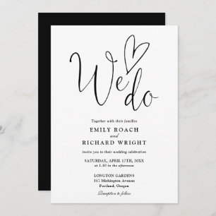 Invitation Nous Aimons Coeur QR Code Mariage noir et blanc