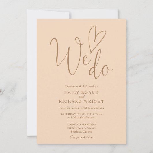 Invitation Nous aimons Coeur QR Code Soft Peach Mariage (Devant)