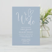 Invitation Nous aimons Coeur Script Dusty Blue Mariage (Debout devant)