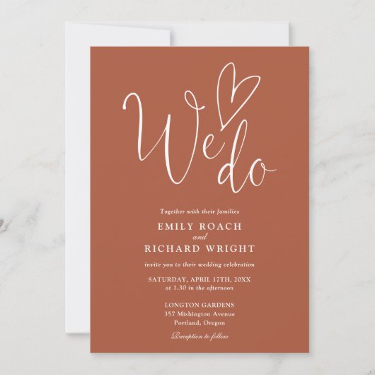 Invitation Nous Aimons Coeur Script Mariage Terracotta (Devant)