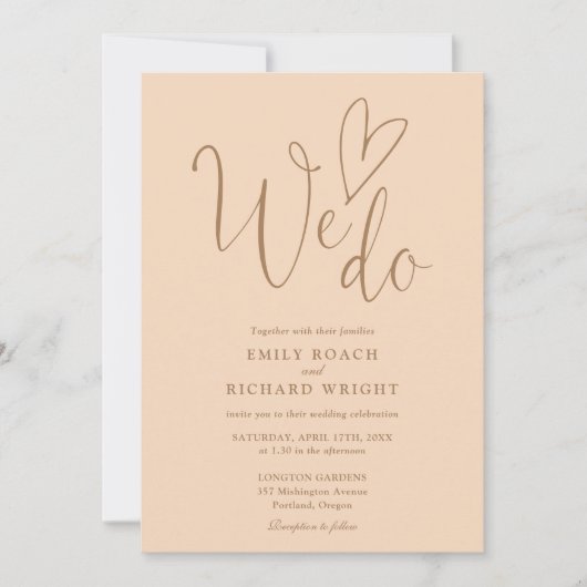 Invitation Nous Aimons Coeur Script Soft Peach Mariage (Devant)