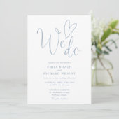 Invitation Nous aimons le code QR de mariage bleu poussiéreux (Debout devant)