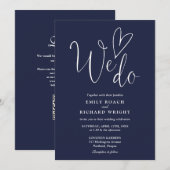 Invitation Nous aimons le coeur QR Code Mariage bleu marine (Devant / Derrière)