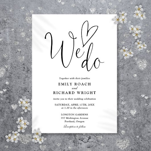 Invitation Nous aimons le script de mariage noir et blanc Hea