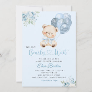 Invitation Nous attendons à peine le ballon bleu Baby Shower 
