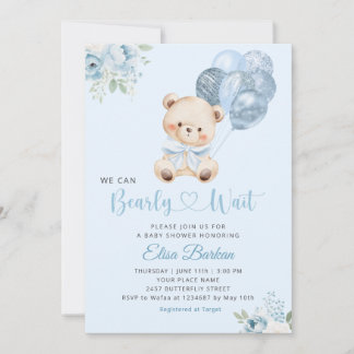 Invitation Nous attendons à peine le ballon bleu Baby Shower