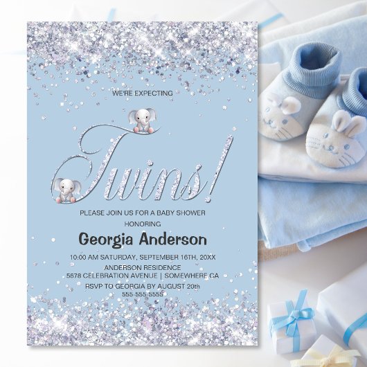 Invitation Nous attendons la Parties scintillant Twins Blue E