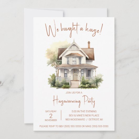 Invitation Nous avons acheté une maison ! Cute Aquarelle Ména (Devant)
