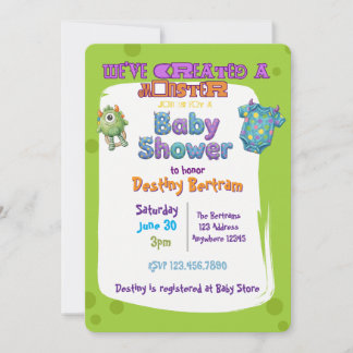 Invitation Nous avons créé une Baby Shower verte monstrueuse