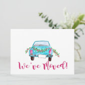 Invitation Nous avons déménagé la voiture de Noël classique (Debout devant)