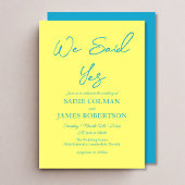 Invitation Nous avons dit oui Mariage bleu moderne et jaune