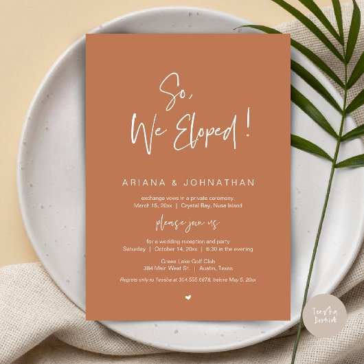Invitation Nous avons donc Elopé, Elopement Mariage, en rouil