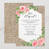 Invitation Nous Avons Échappé Burlap Rose Floral Mariage Elop (Devant / Derrière)