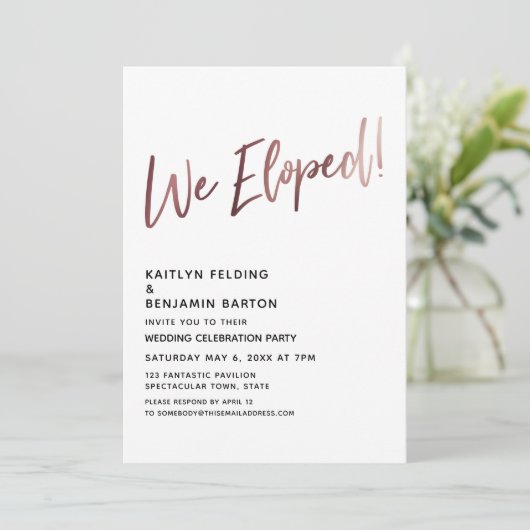 Invitation Nous Avons Échappé ! Réception rose Gold Wedding (Debout devant)