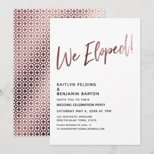Invitation Nous Avons Échappé ! Réception rose Gold Wedding