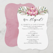 Invitation Nous Avons Elopé Aquarelle Rose Floral Mariage Elo (Devant / Derrière)