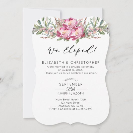 Invitation Nous Avons Elopé Aquarelle Rose Floral Mariage Elo (Devant)