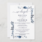 Invitation Nous avons Elopé Bleu Botanique Floral Mariage Elo (Devant)