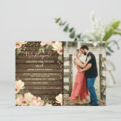 Invitation Nous Avons Elopé Blush Floral Rustic Wood Mariage (Debout devant)