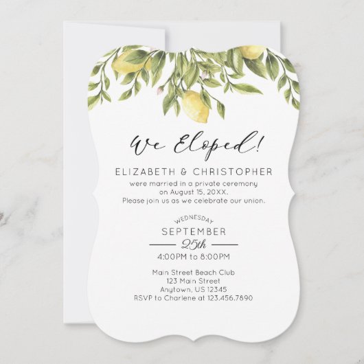 Invitation Nous avons Elopé Citrons Verdure Mariage Elopement (Devant)