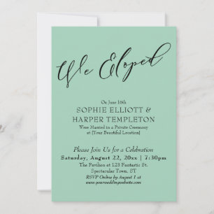 Invitation Nous Avons Elopé, Élégant Simple Lumière Vert Célé