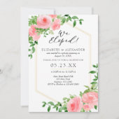 Invitation Nous Avons Elopé Mariage Floral Rose (Devant)