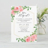Invitation Nous Avons Elopé Mariage Floral Rose (Debout devant)