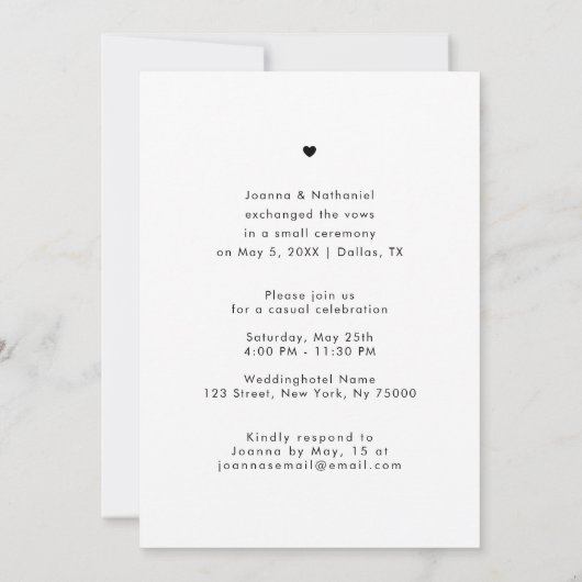 Invitation Nous Avons Elopé Réception Seulement Mariage Photo (Dos)