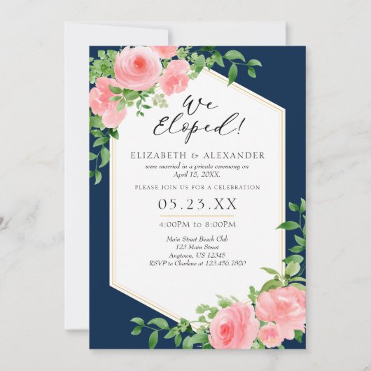 Invitation Nous Avons Été Elopement Mariage Floral Marine Ros (Devant)