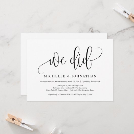 Invitation Nous avons fait, célébration de mariage intime (Devant/Arrière en situation)